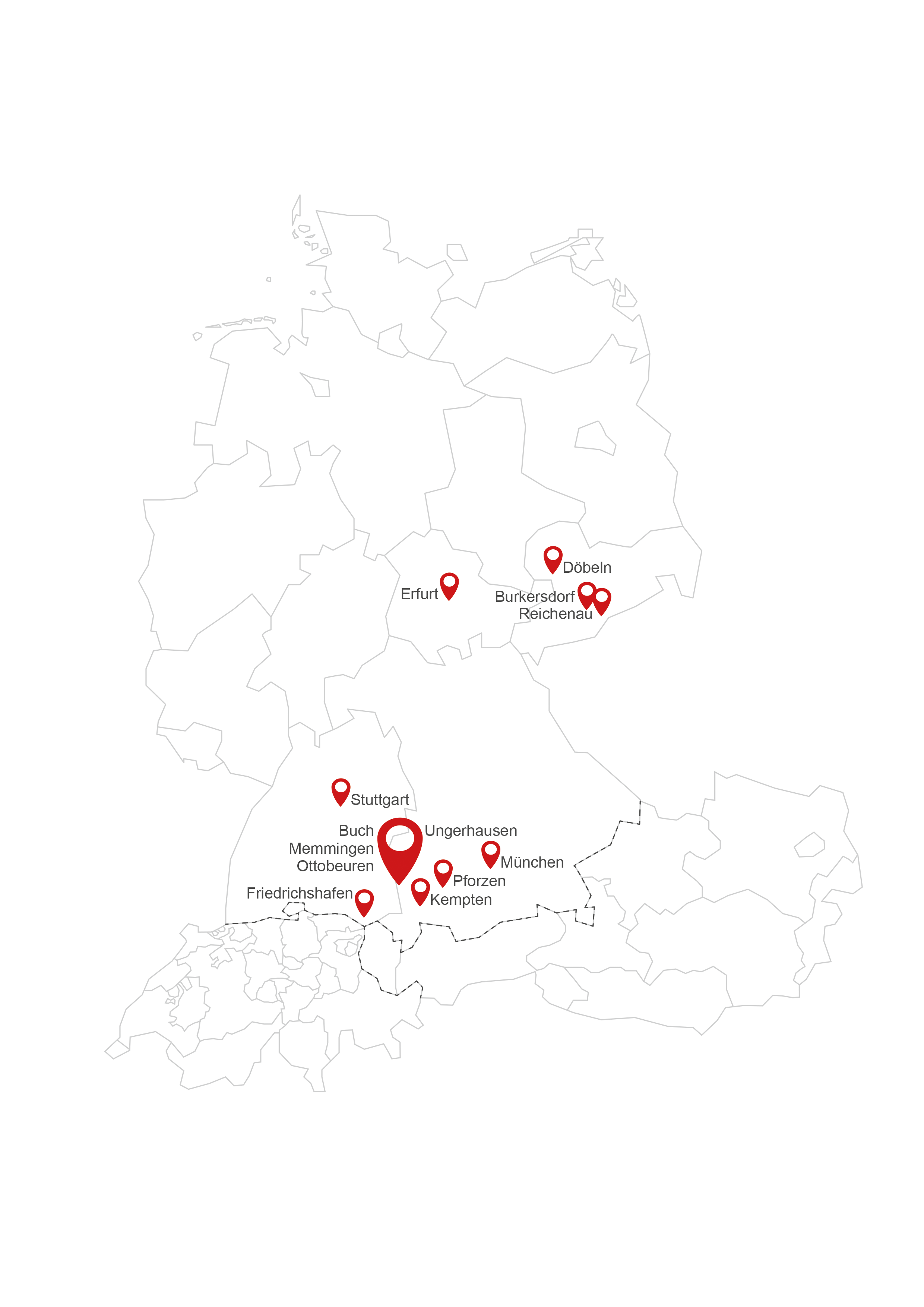 Deutschlandkarte der Standorte der Alois Müller Gruppe